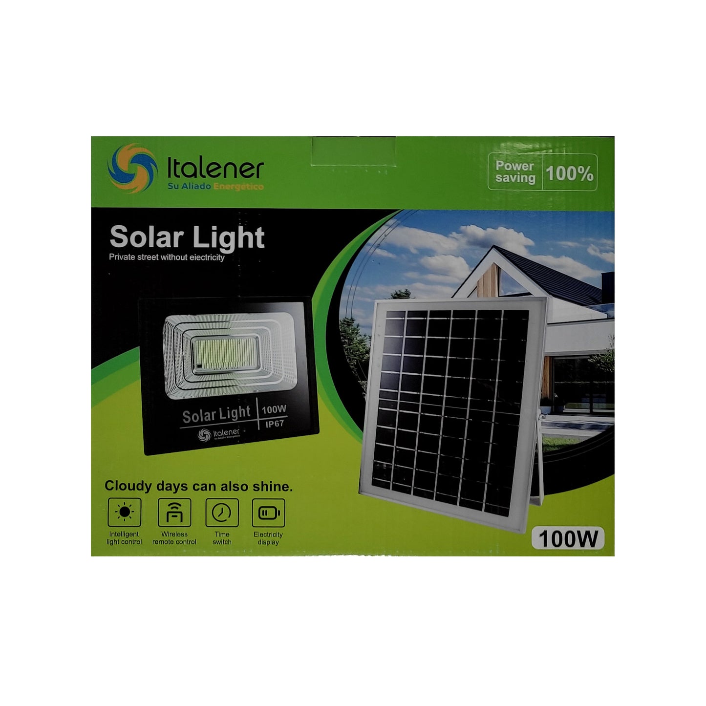 REFLECTOR LED 100 W C/CONTROL REMOTO Y PANEL SOLAR