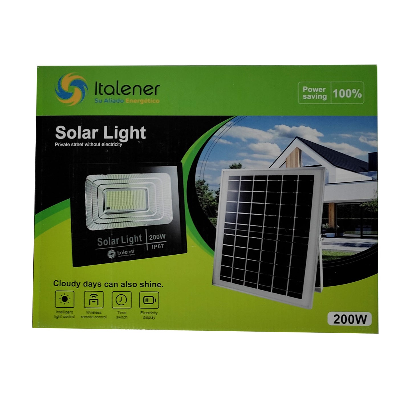 REFLECTOR LED 200 W C/CONTROL REMOTO Y PANEL SOLAR
