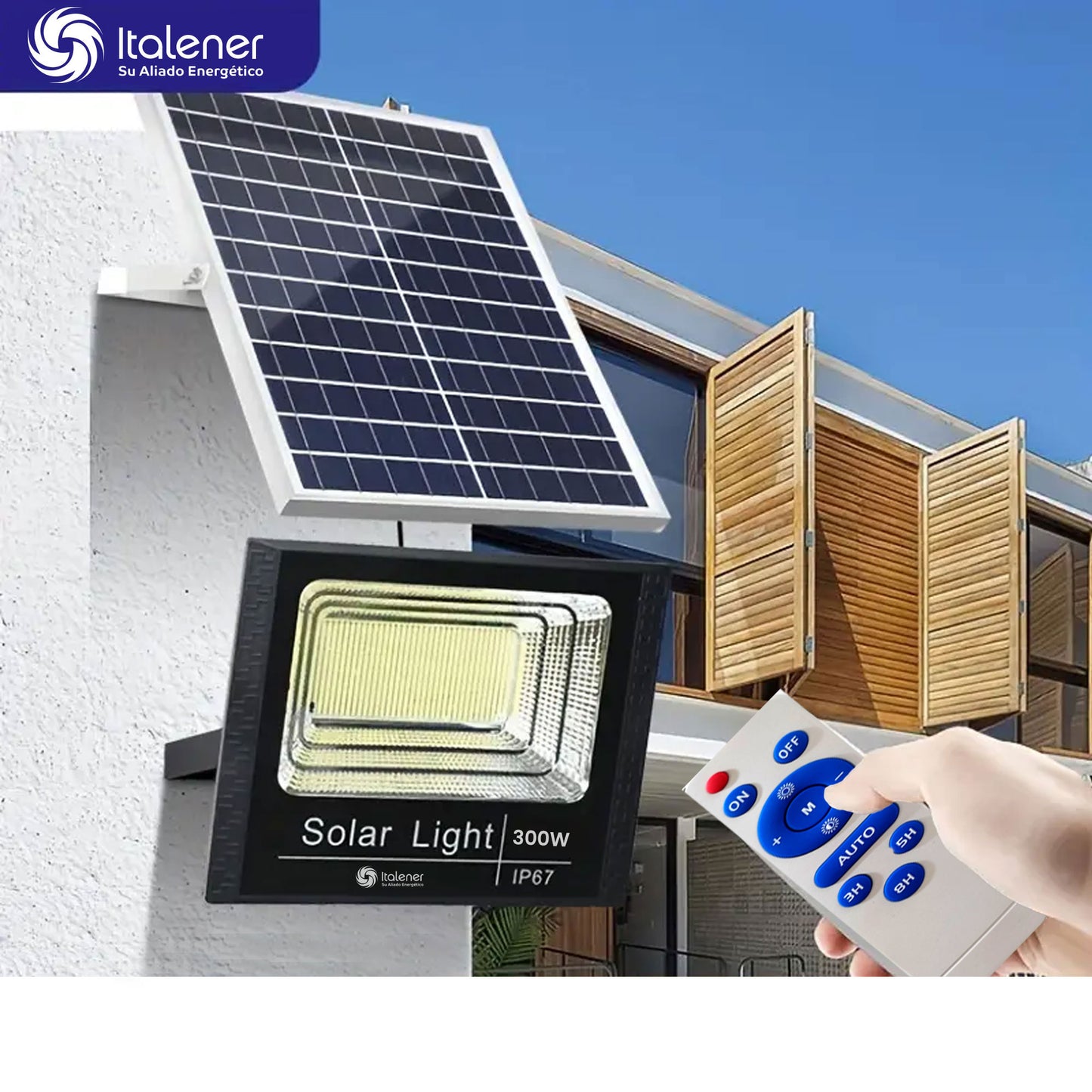 REFLECTOR LED 300W C/CONTROL REMOTO Y PANEL SOLAR